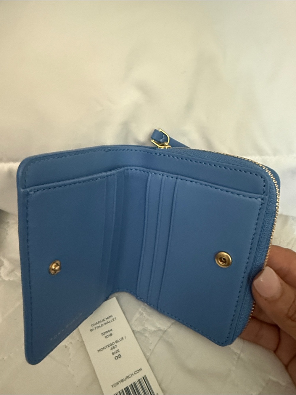 Tory Burch Montego Blue Charlie Mini Zip Wallet - Picture 2 of 7